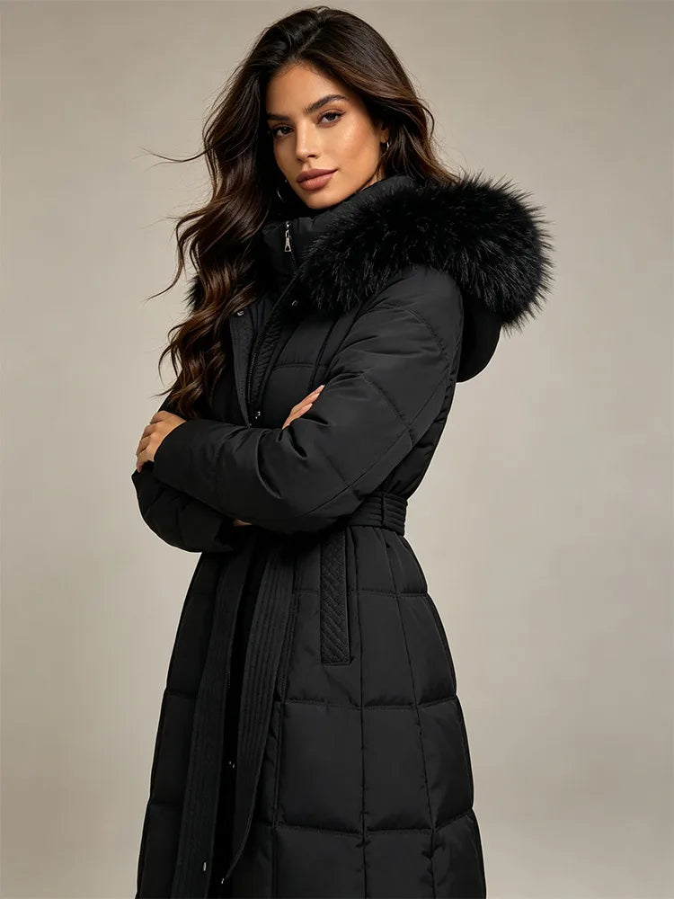 JuliJuliette | Women's Cosy Hooded Longline Coat - Color:Black;Size:XS