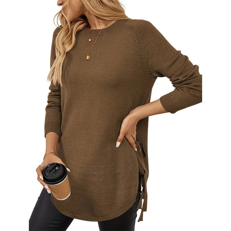 June | Women's Relaxed Longline Jumper - Color:Dark Brown;Size:XS