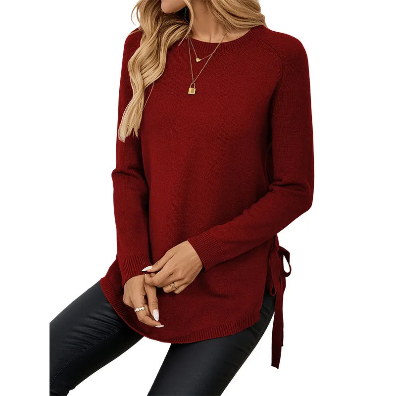 June | Women's Relaxed Longline Jumper - Color:Deep Red;Size:XS