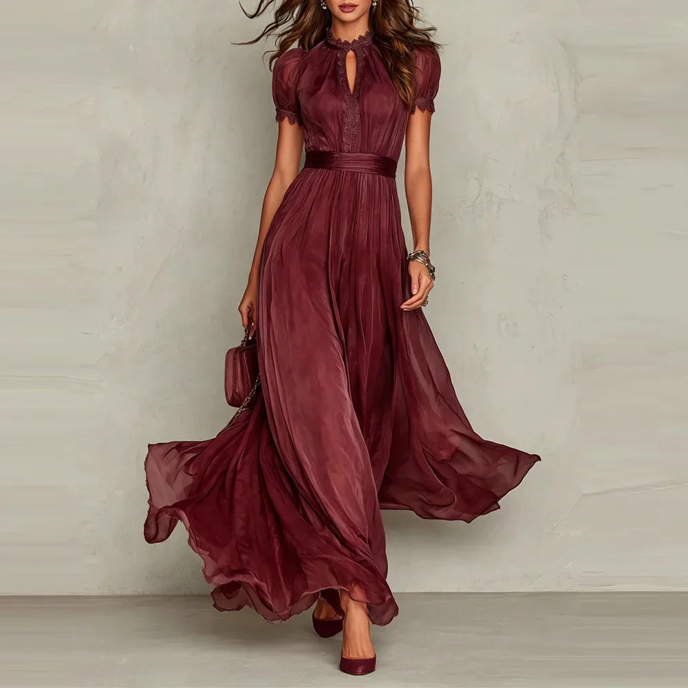 Juniper | Women's Maxi Wedding Guest Dress  - Color:Burgundy;Size:S