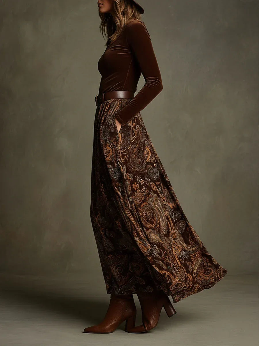 Women's Velvet Top and Paisley Maxi Skirt Set 2.webp