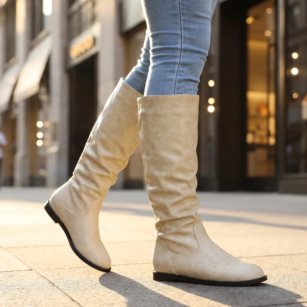 Women's Beige Kemp Tall Biker Boots