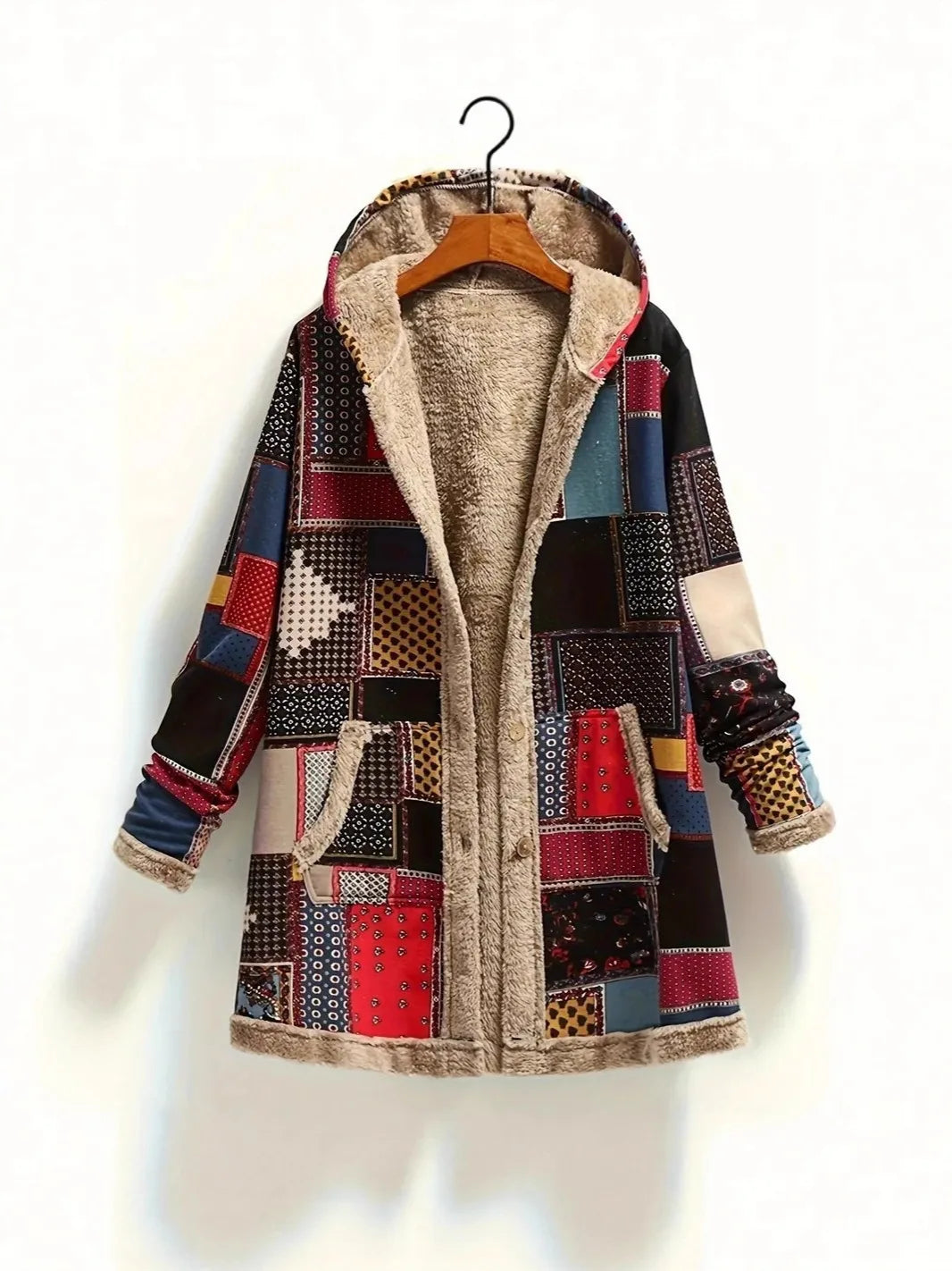 Keeley | Women's Hooded Patchwork Coat - Color:Colourblock;Size:XS