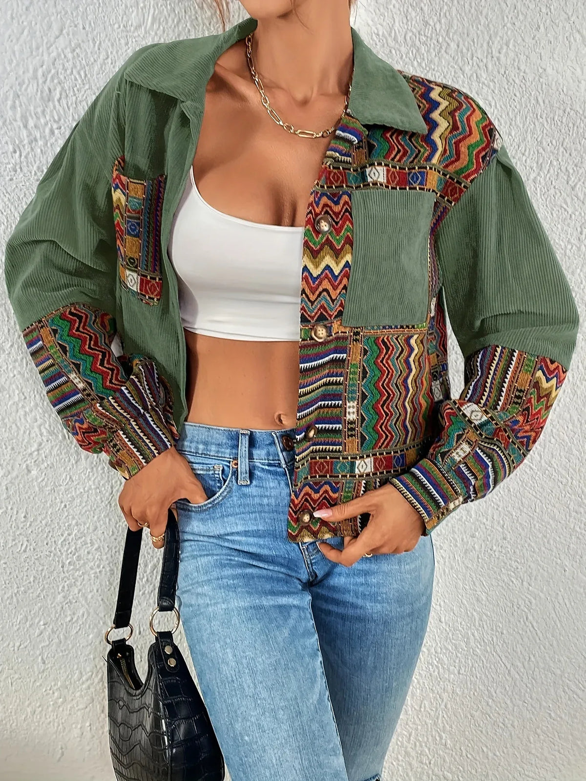 Kelly | Women's Artisan Patchwork Jacket - Color:Green;Size:XS