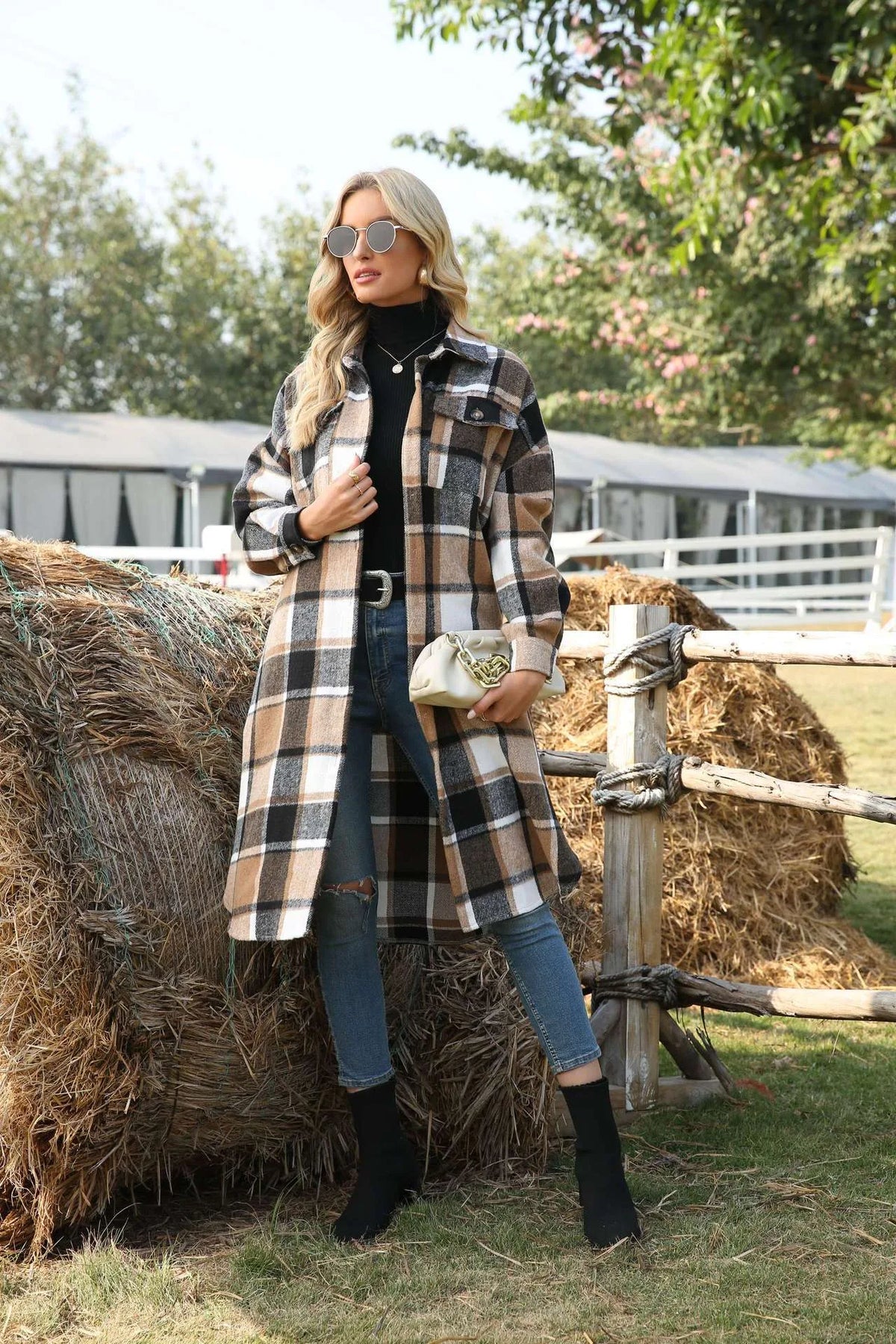 Kiara | Women's Plaid Trench Coat  - Color:Khaki;Size:XS