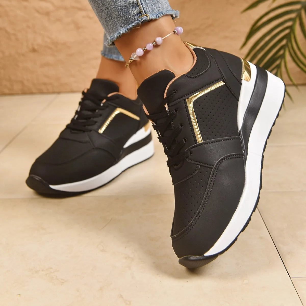Kimberley | Women's Orthopedic Wedge Sneakers - Color:Black;Size:36