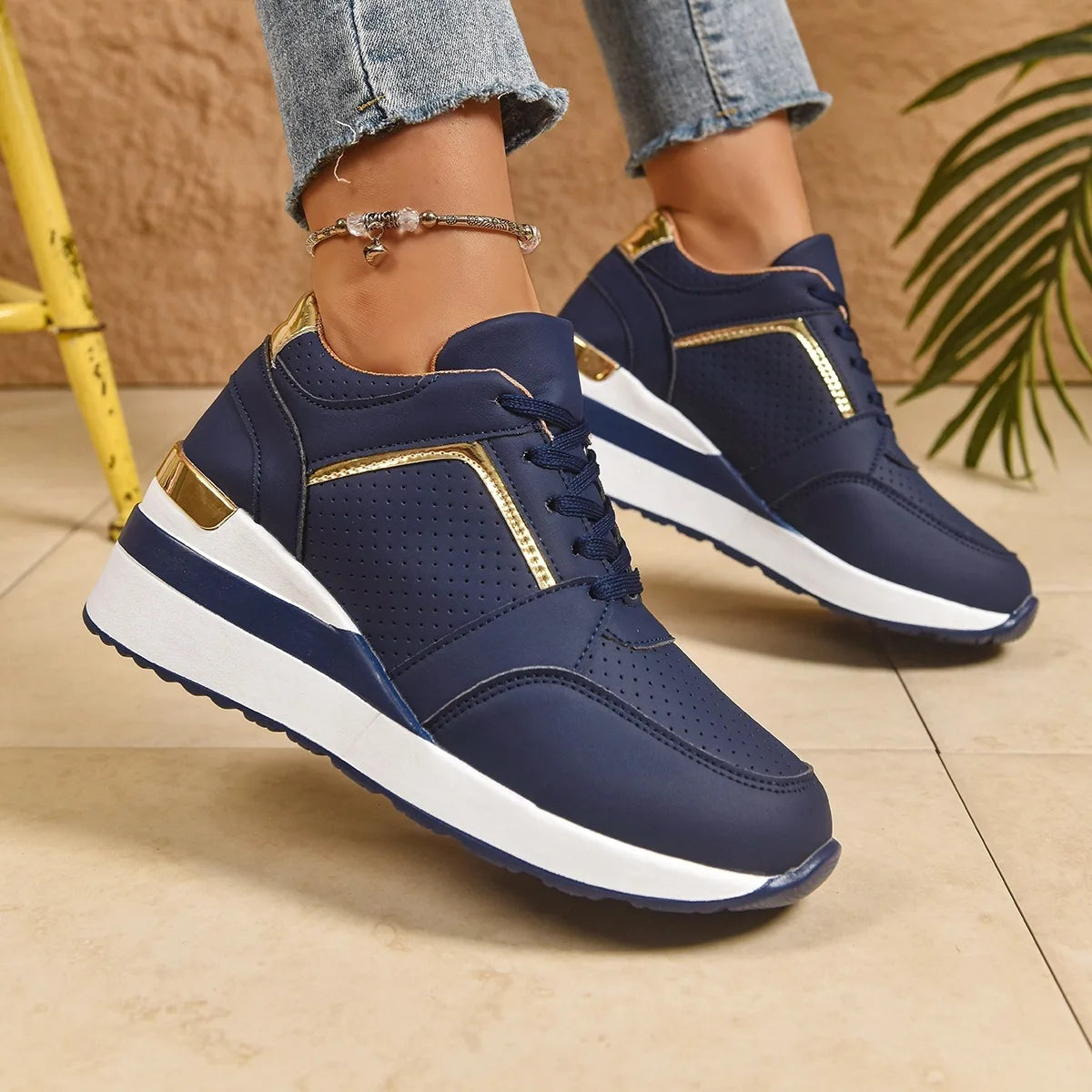 Kimberley | Women's Orthopedic Wedge Sneakers - Color:Blue;Size:36