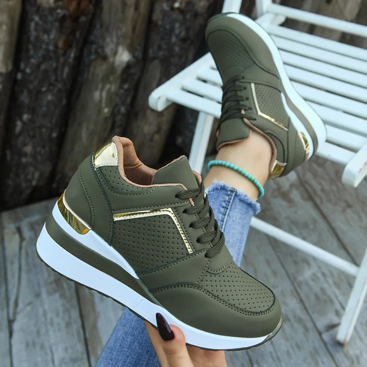 Kimberley | Women's Orthopedic Wedge Sneakers - Color:Green;Size:36