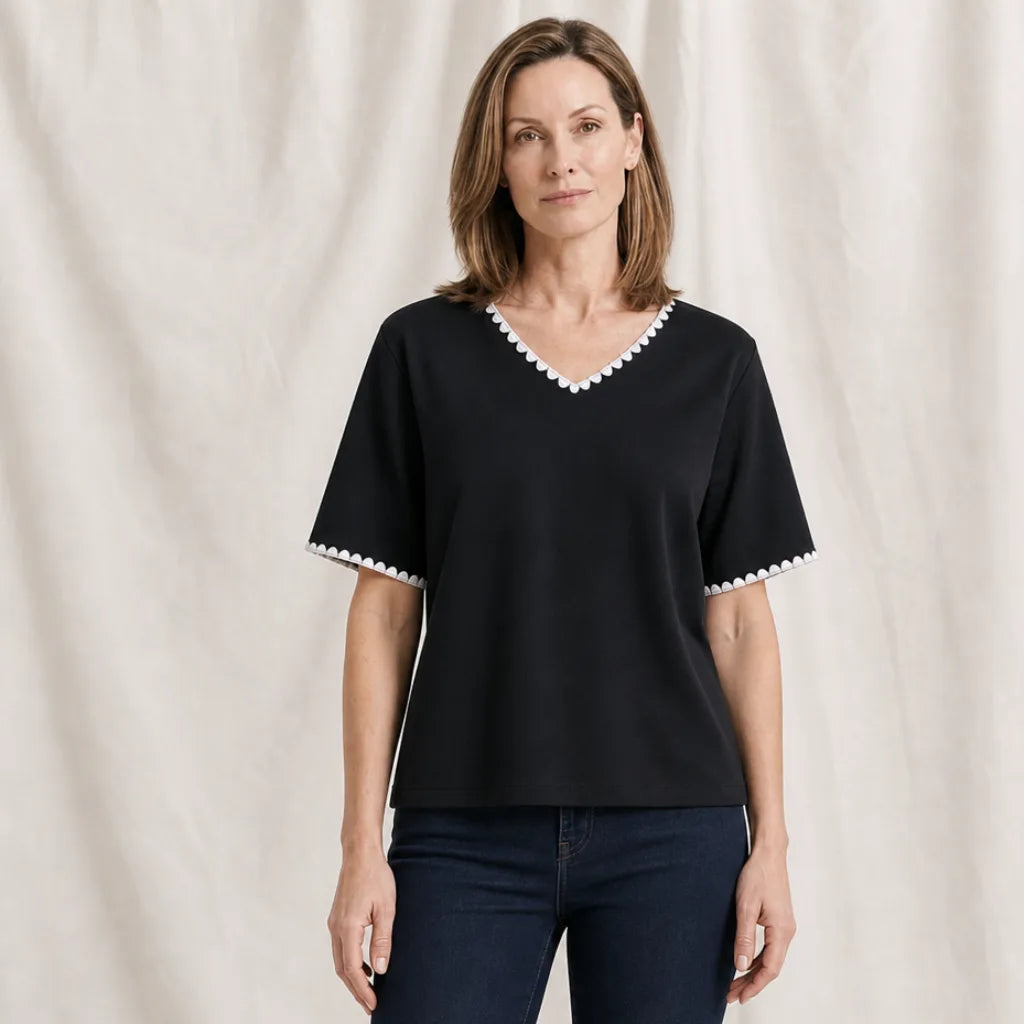 Women's Black Kipling Cotton V-Neck T-Shirt