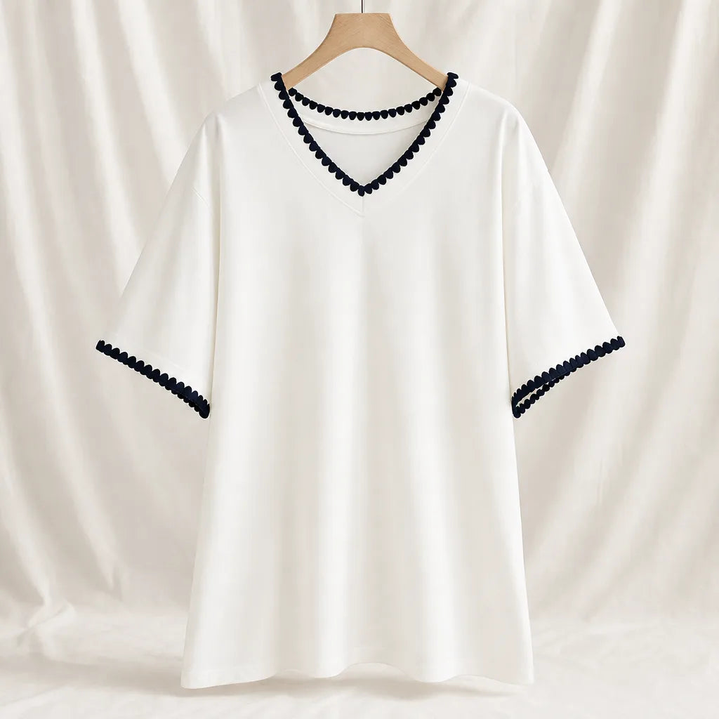 White Kipling Cotton V-Neck T-Shirt 1