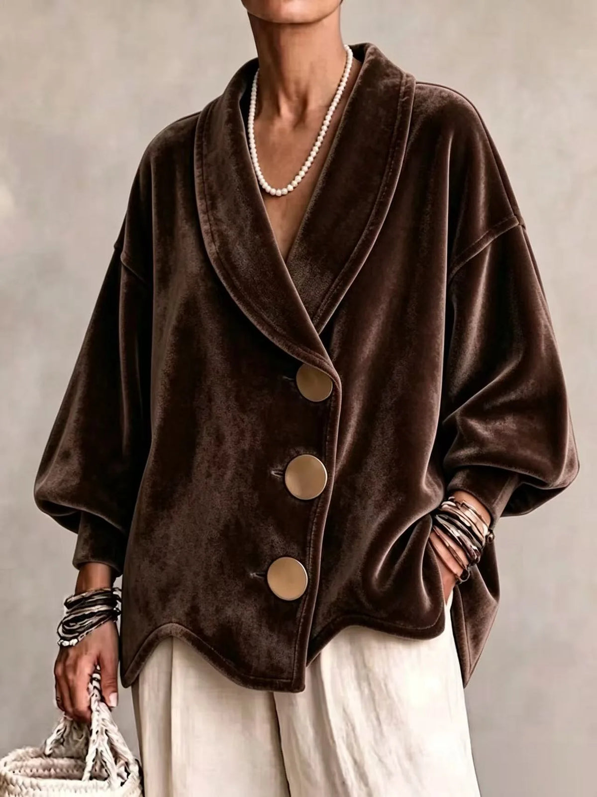 Kiran | Women's Shawl-Collar Velvet Christmas Cardigan - Size:XS;Color:Dark Brown