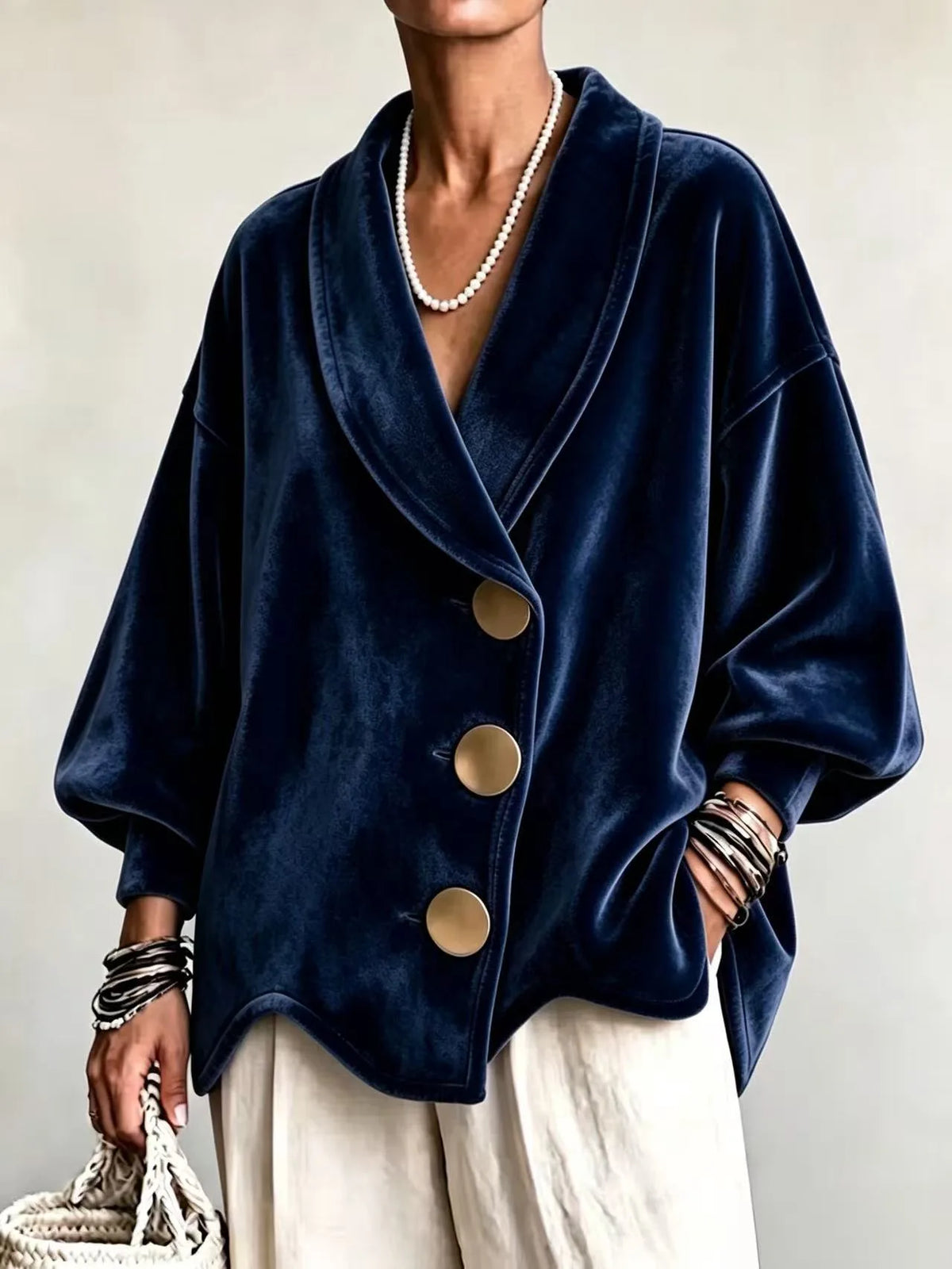 Kiran | Women's Shawl-Collar Velvet Christmas Cardigan - Size:XS;Color:Navy Blue