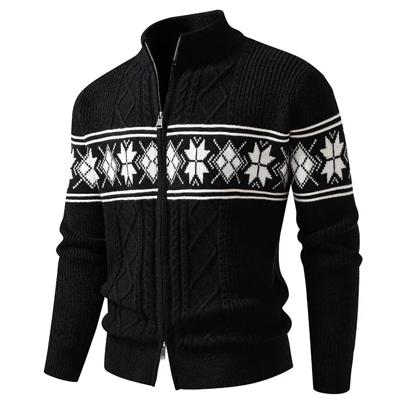 Kirkland | Men's Fair Isle Zip Cardigan  - Color:Black;Size:S