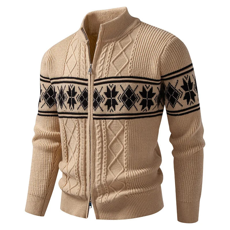 Kirkland | Men's Fair Isle Zip Cardigan  - Color:Khaki;Size:S