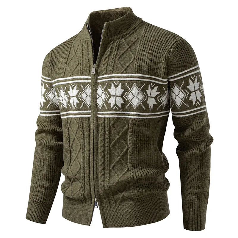 Kirkland | Men's Fair Isle Zip Cardigan  - Color:Military Green;Size:S
