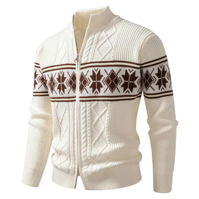 Kirkland | Men's Fair Isle Zip Cardigan  - Color:White;Size:S