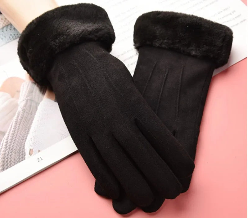 Kirsten | Women's Suede Winter Gloves  - Color:Black