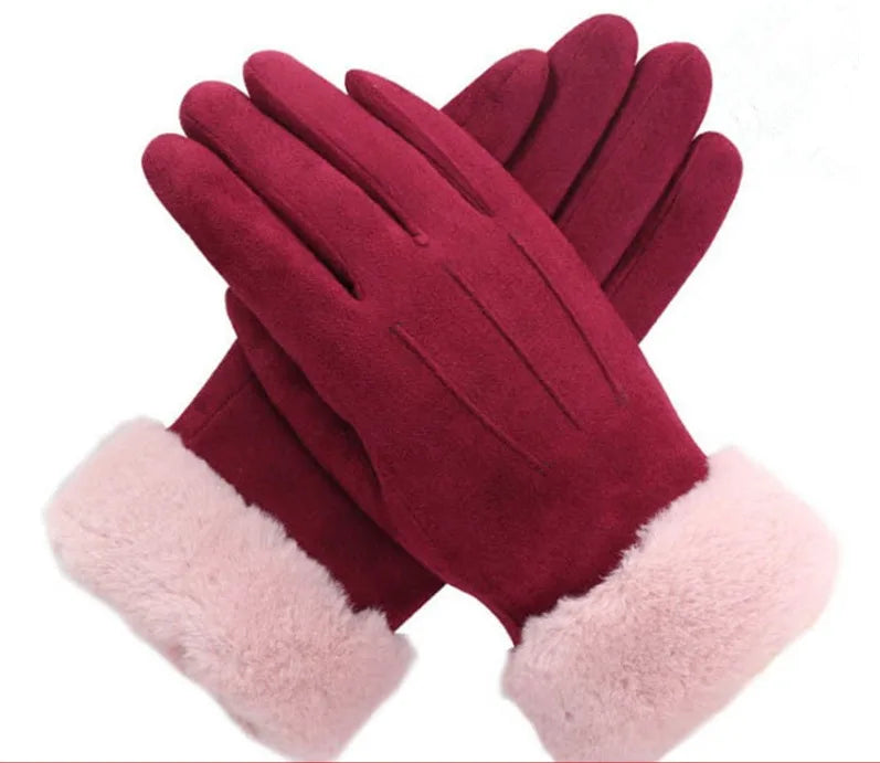 Kirsten | Women's Suede Winter Gloves  - Color:Red