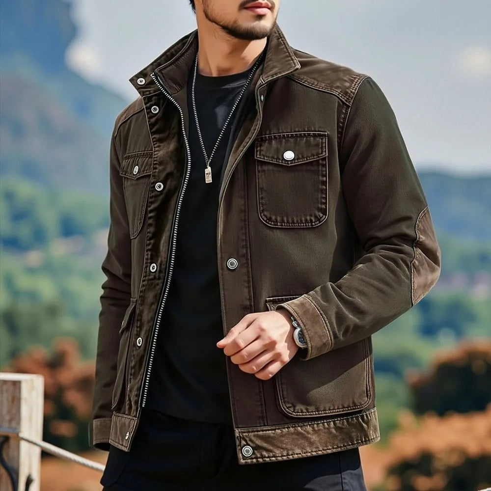 Knowles | Men's Multi-Pocket Denim Barn Jacket - Color:Brown;Size:S