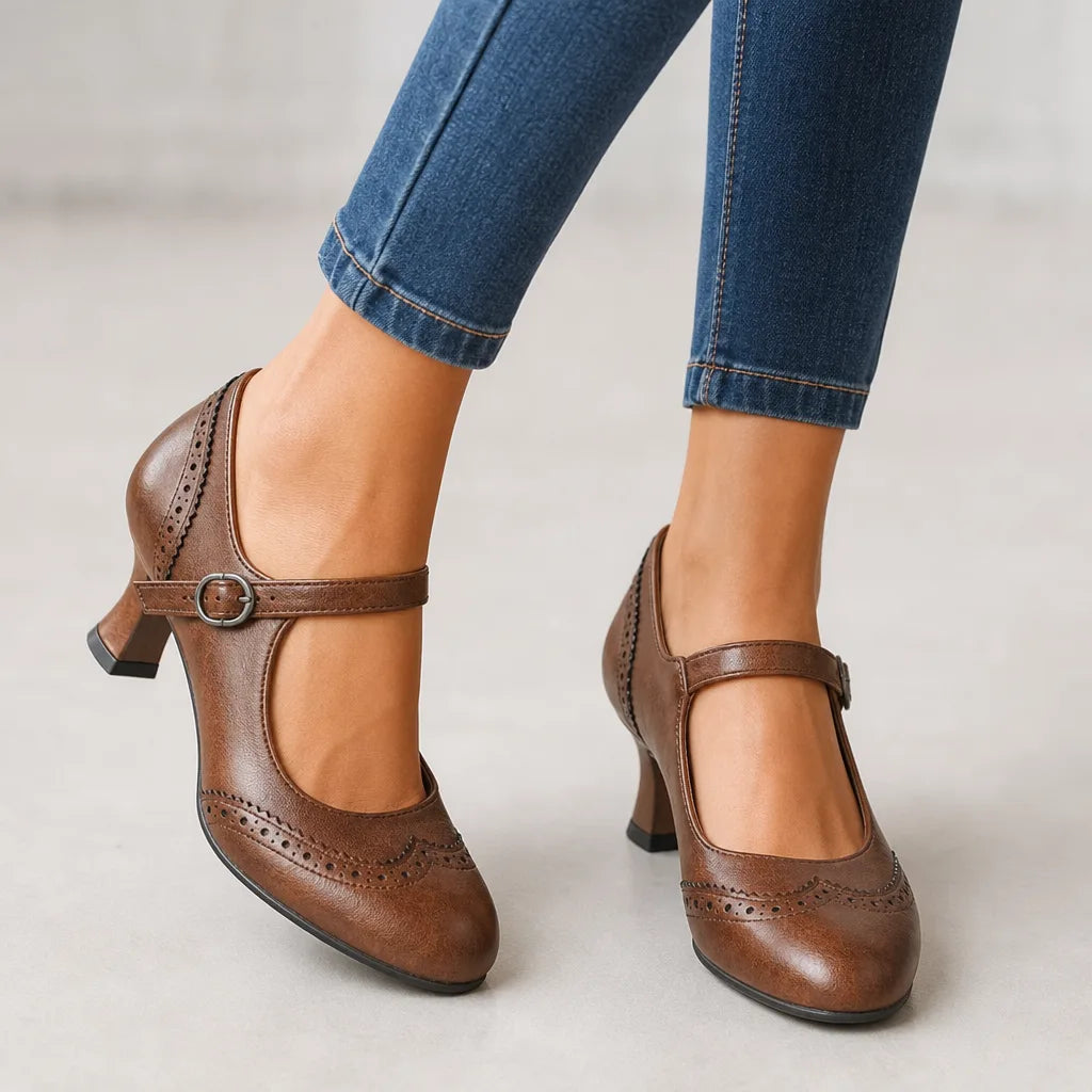 Kourtney | Women's Vintage Mary Jane Heels  - Color:Brown;Size:35