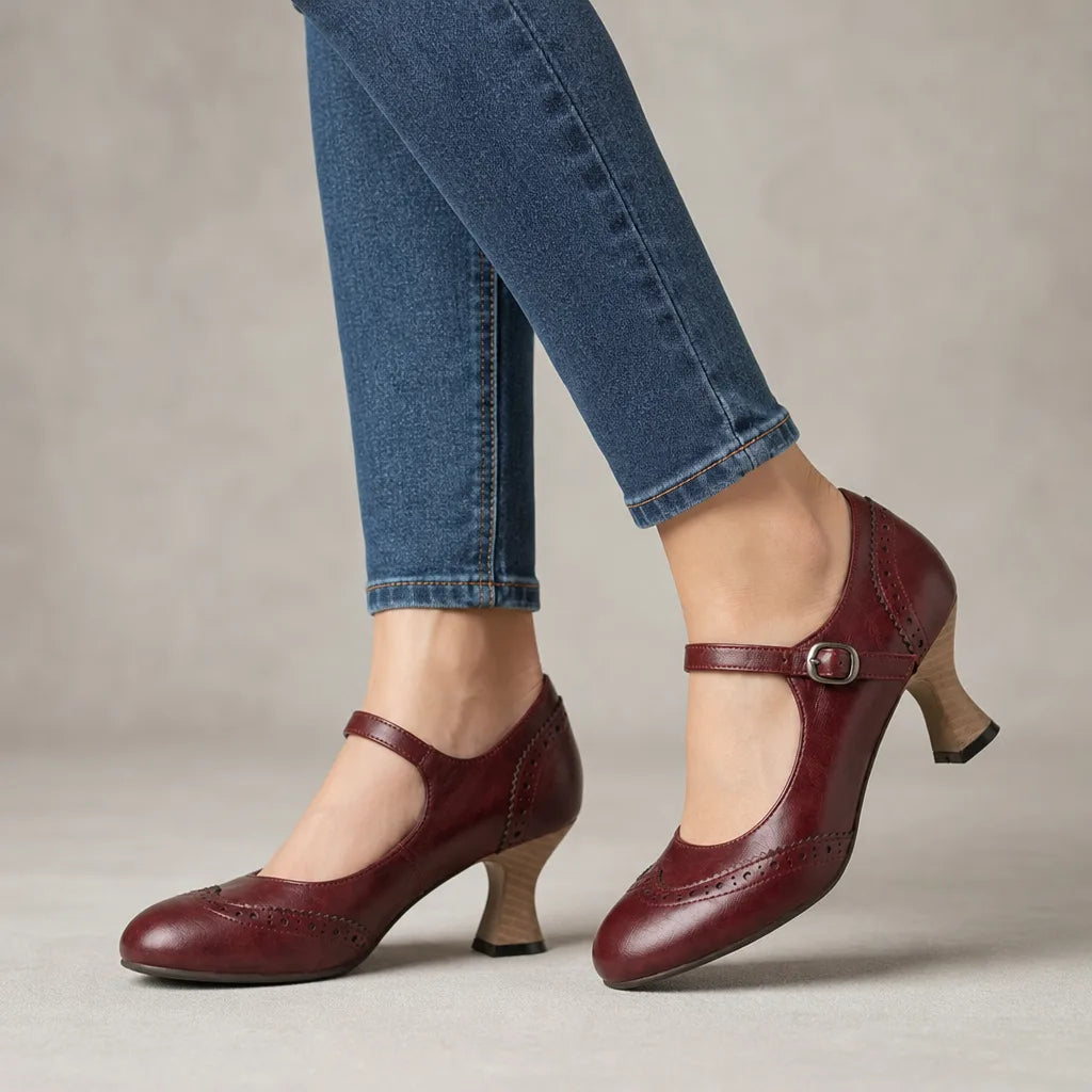 Kourtney | Women's Vintage Mary Jane Heels  - Color:Red;Size:35