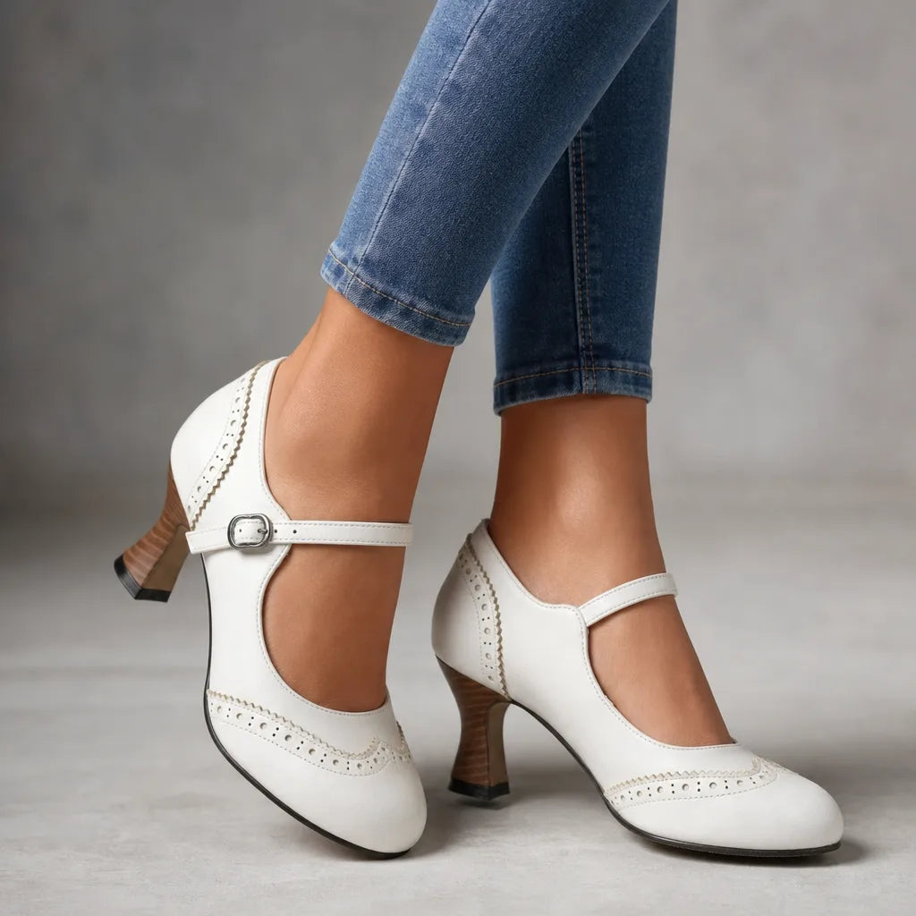 Kourtney | Women's Vintage Mary Jane Heels  - Color:White;Size:35
