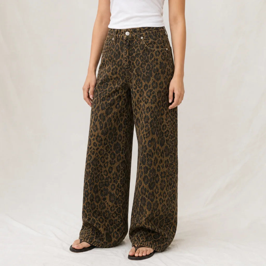 Women's Saunders Leopard Wide-Leg Jeans