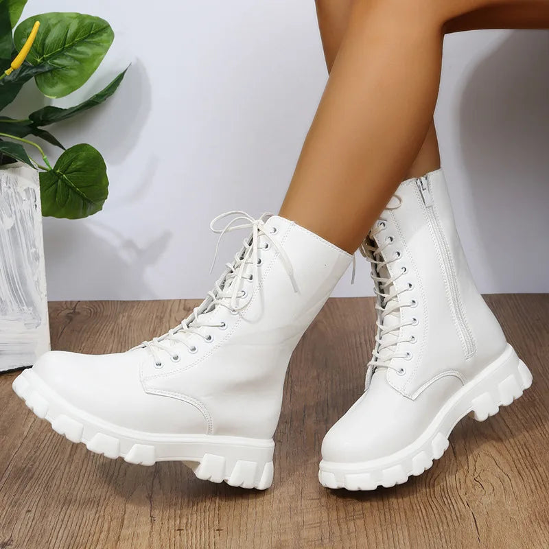 Kyndal | Women's Orthopedic Lace-Up Boots  - Color:White;Size:35