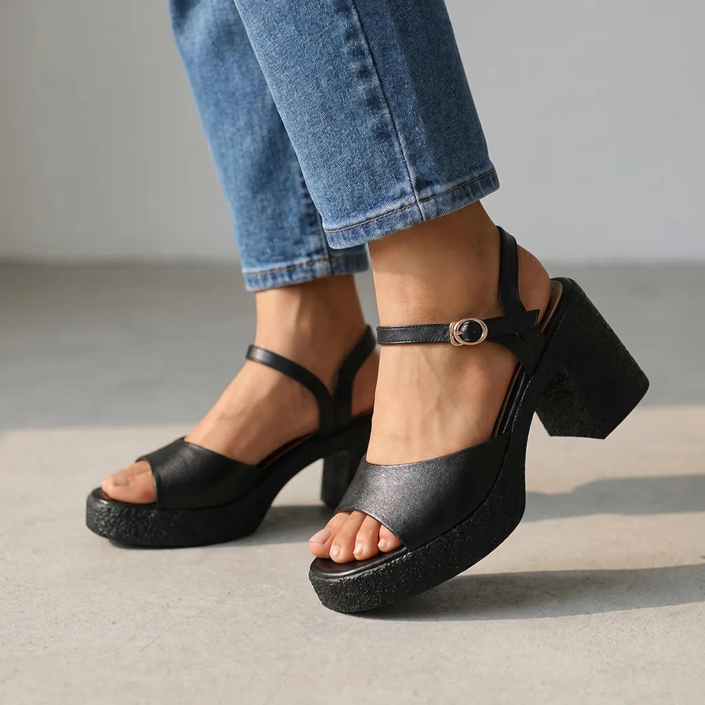 Women's Black Leeds Leather Platform Sandals