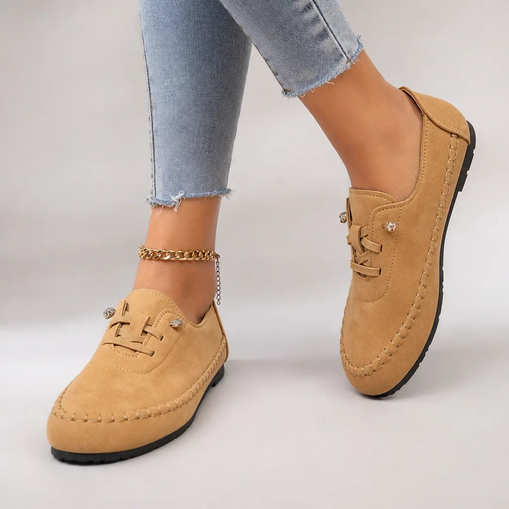 Lainey | Women's Orthopedic Lace-Up Loafers  - Color:Light Yellow;Size:36