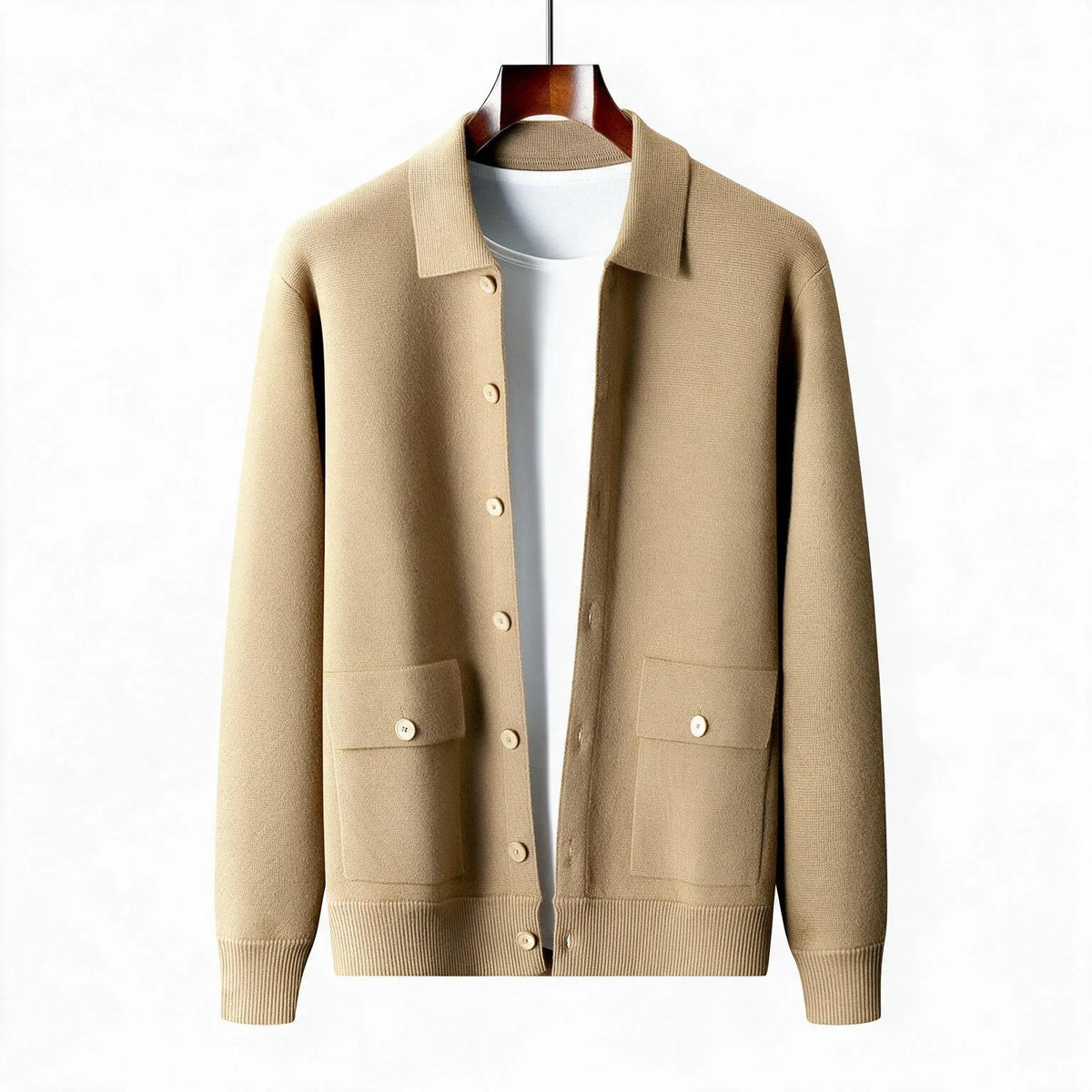 Lambert | Men's Wool Cardigan - Color:Camel;Size:XS