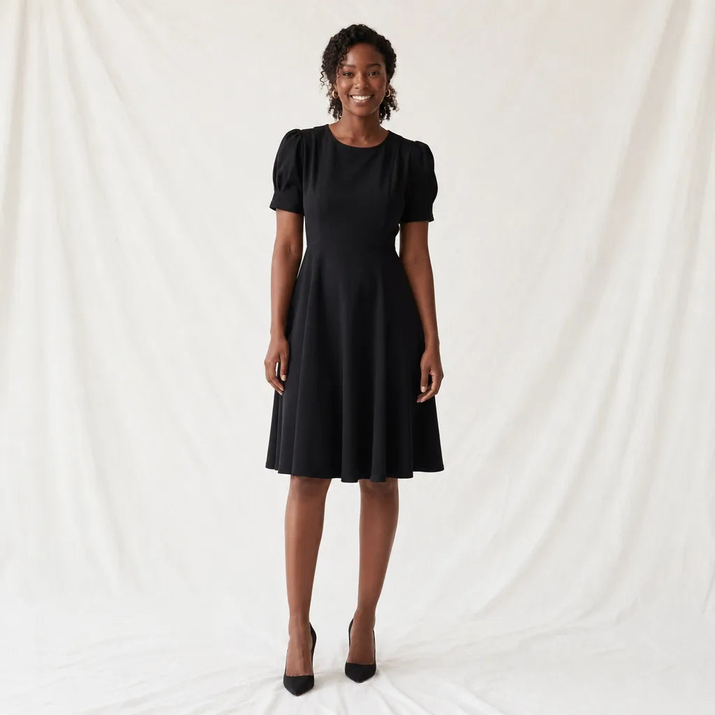Women's Black Lockwood Puff Sleeve Midi Dress