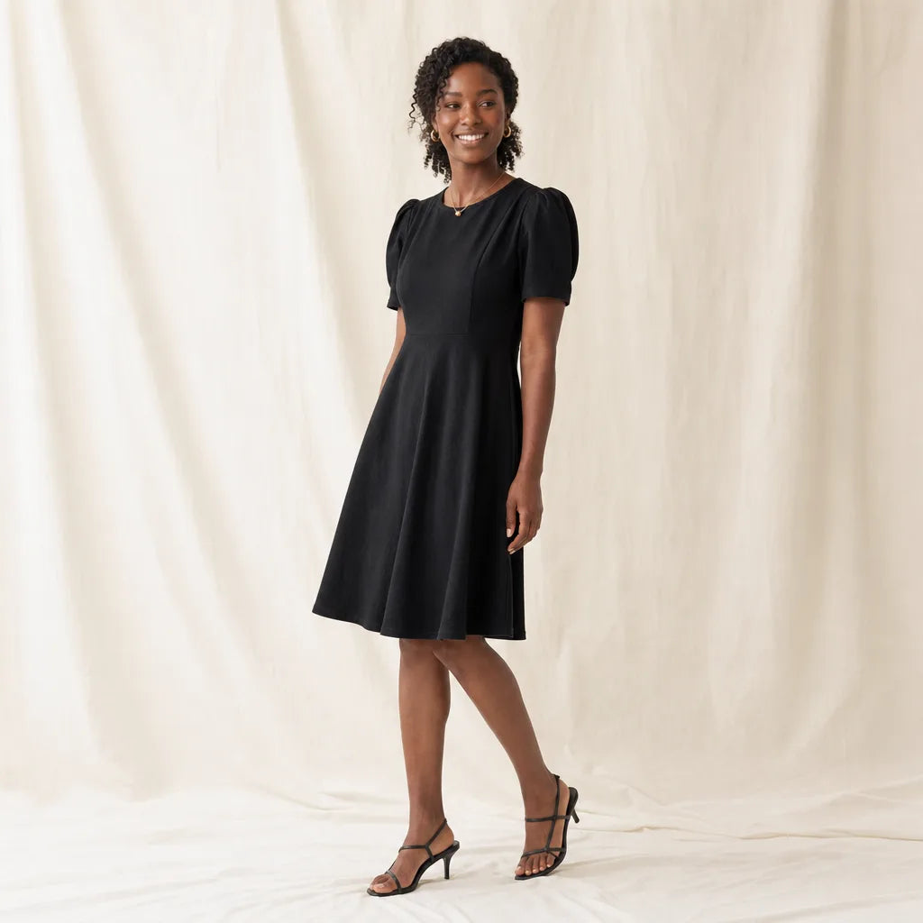 Women's Black Lockwood Puff Sleeve Midi Dress