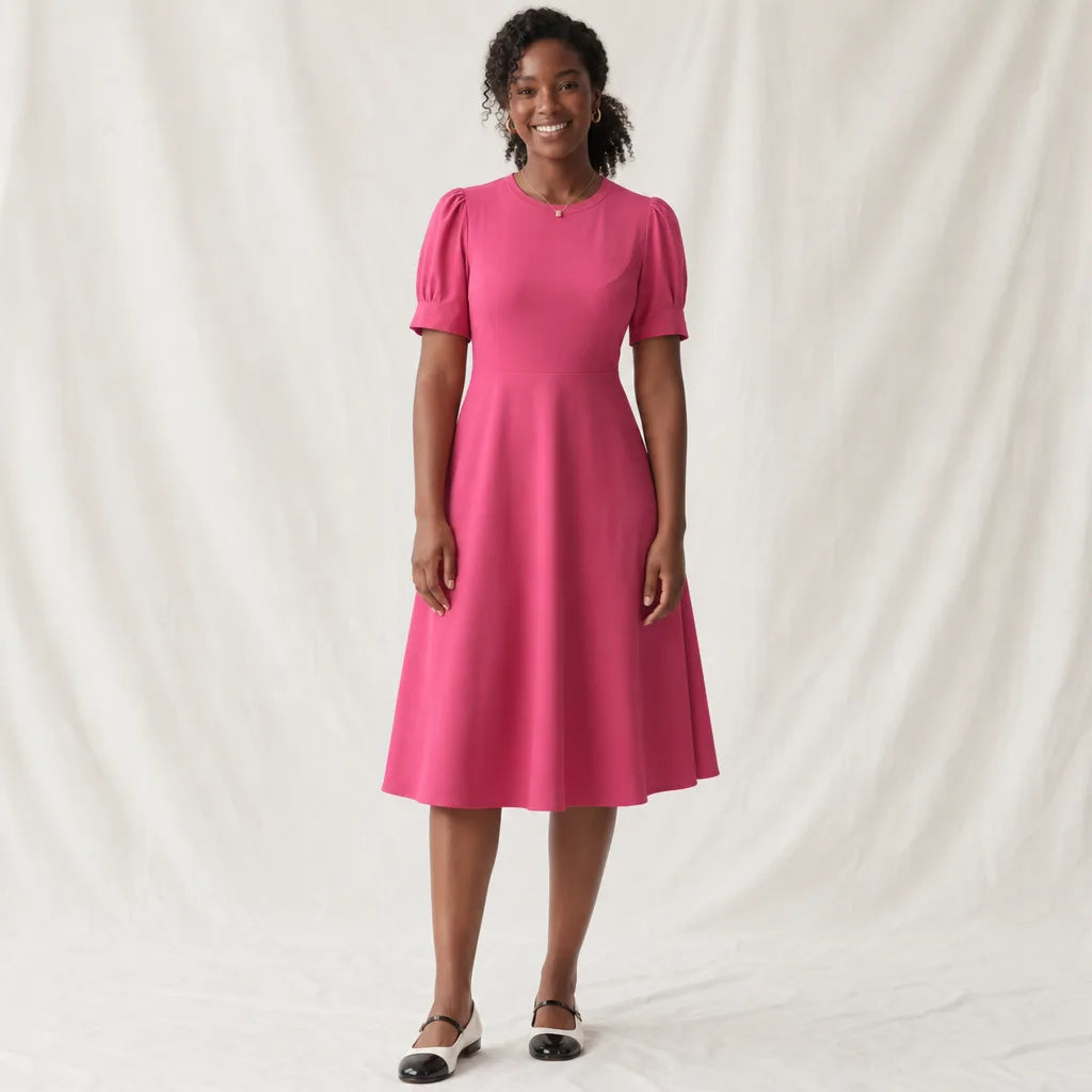 Women's Red Lockwood Puff Sleeve Midi Dress