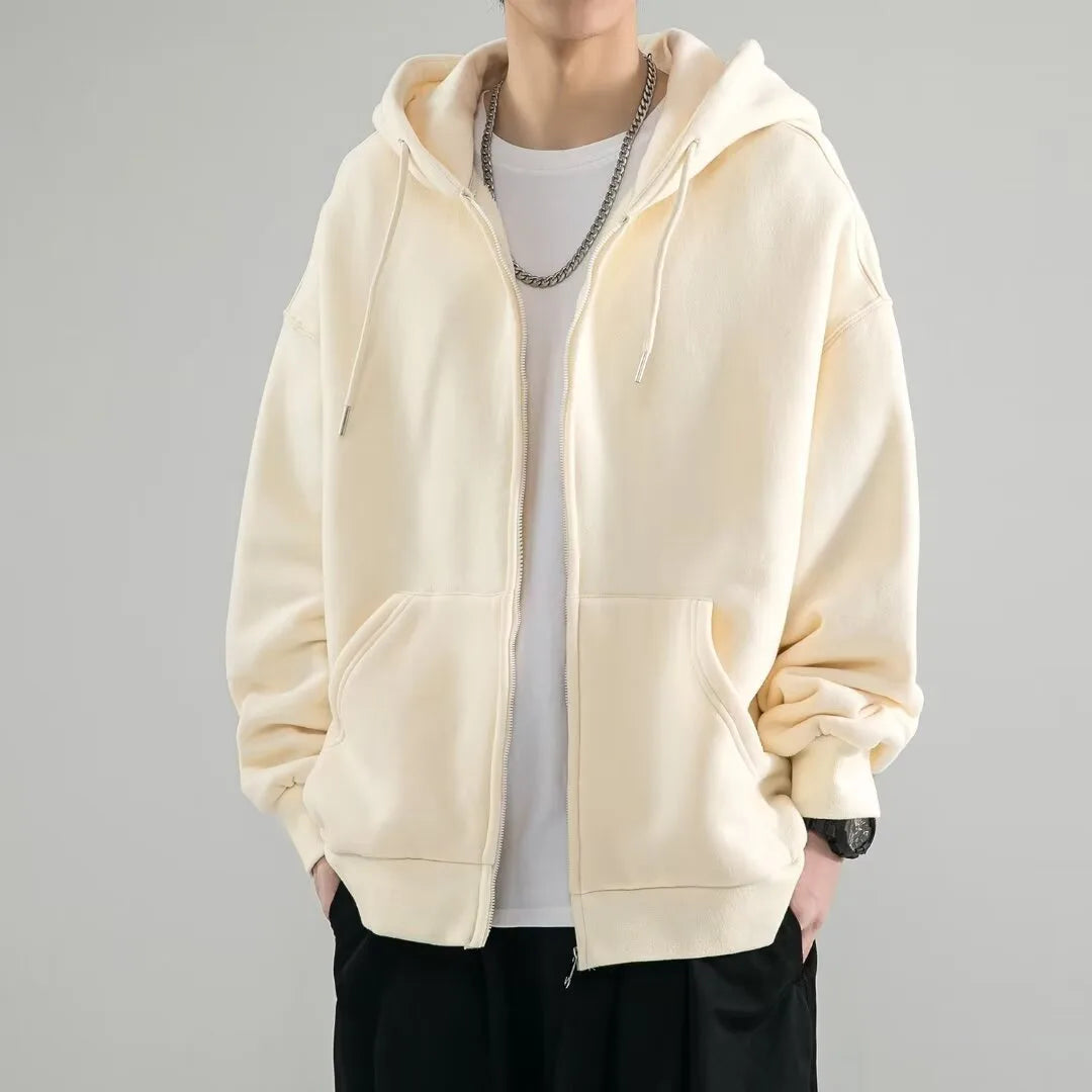Larson | Men's Full Zip Hoodie - Color:Beige;Size:S