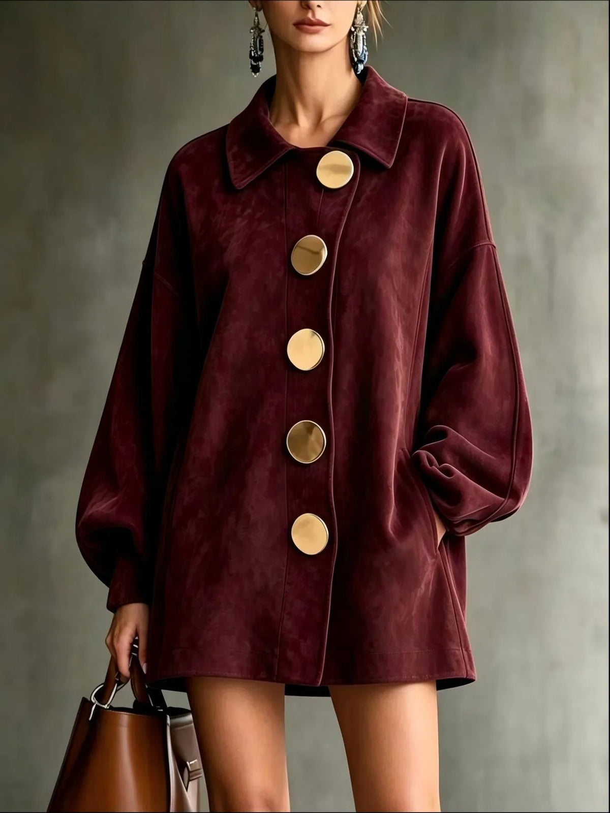 Lauren | Women's Suede Drop Shoulder Jacket  - Size:XXS;Color:Burgundy