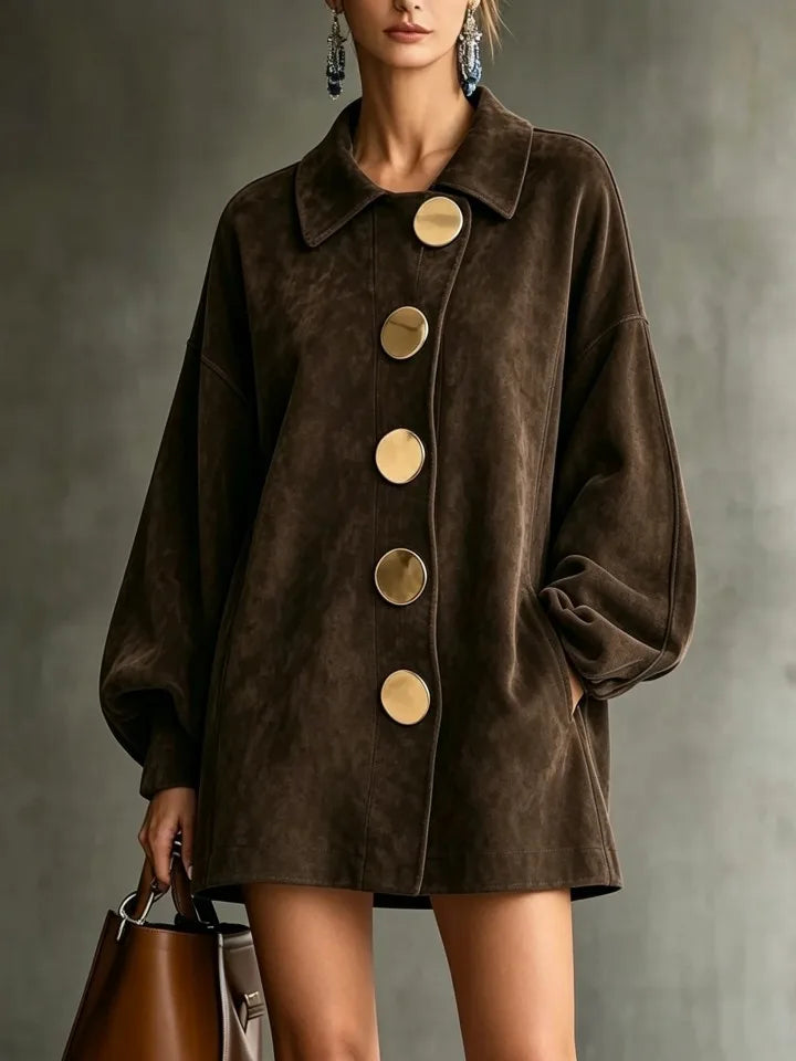 Lauren | Women's Suede Drop Shoulder Jacket  - Size:XXS;Color:Chocolate