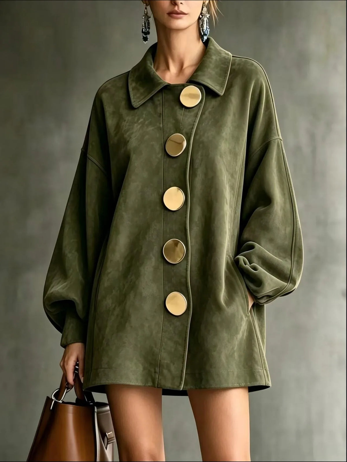Lauren | Women's Suede Drop Shoulder Jacket  - Size:XXS;Color:Olive