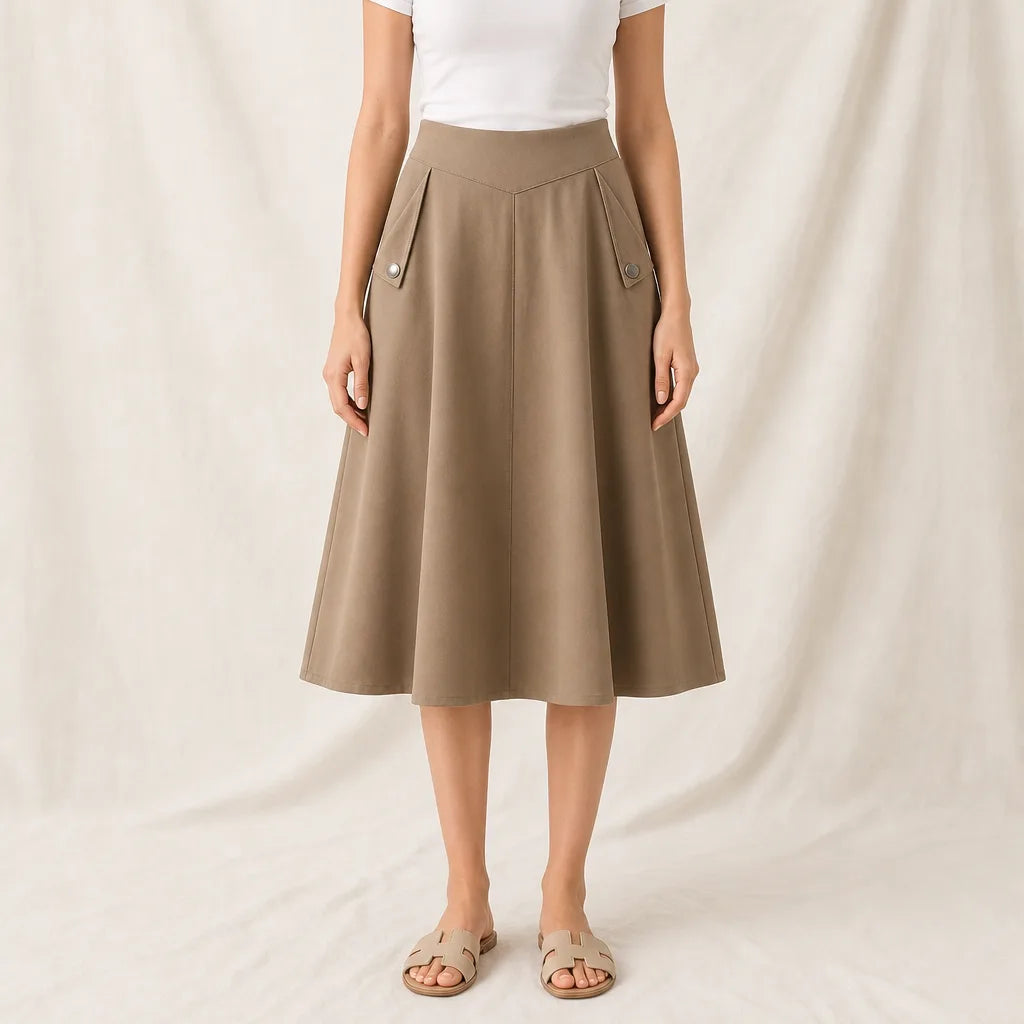 Women's Beige Leary Plus Size Flared Skirt