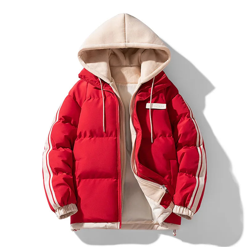 Lennon | Men's Hooded Puffer Jacket - Color:Maroon Red;Size:XS