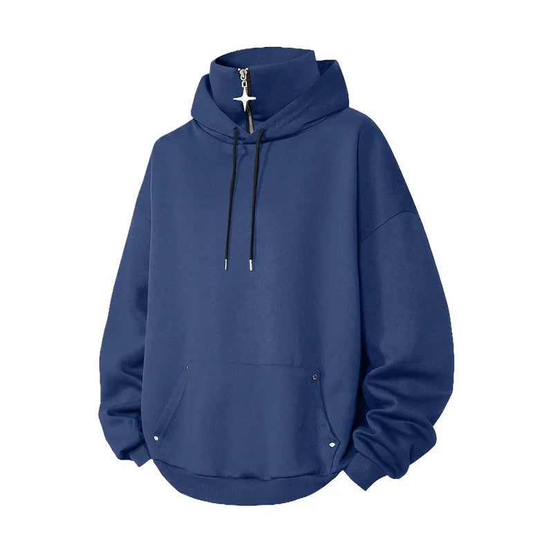 Leonardo | Men's Double Collar Hoodie - Color:Deep Blue;Size:XS