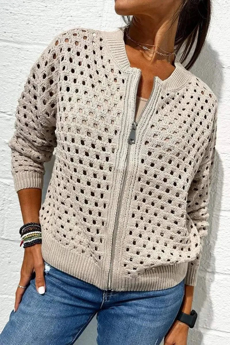 Leonie | Women's Soft-Touch Knit Cardigan  - Color:Beige;Size:XXS