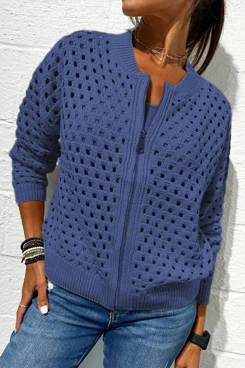 Leonie | Women's Soft-Touch Knit Cardigan  - Color:Blue;Size:XXS