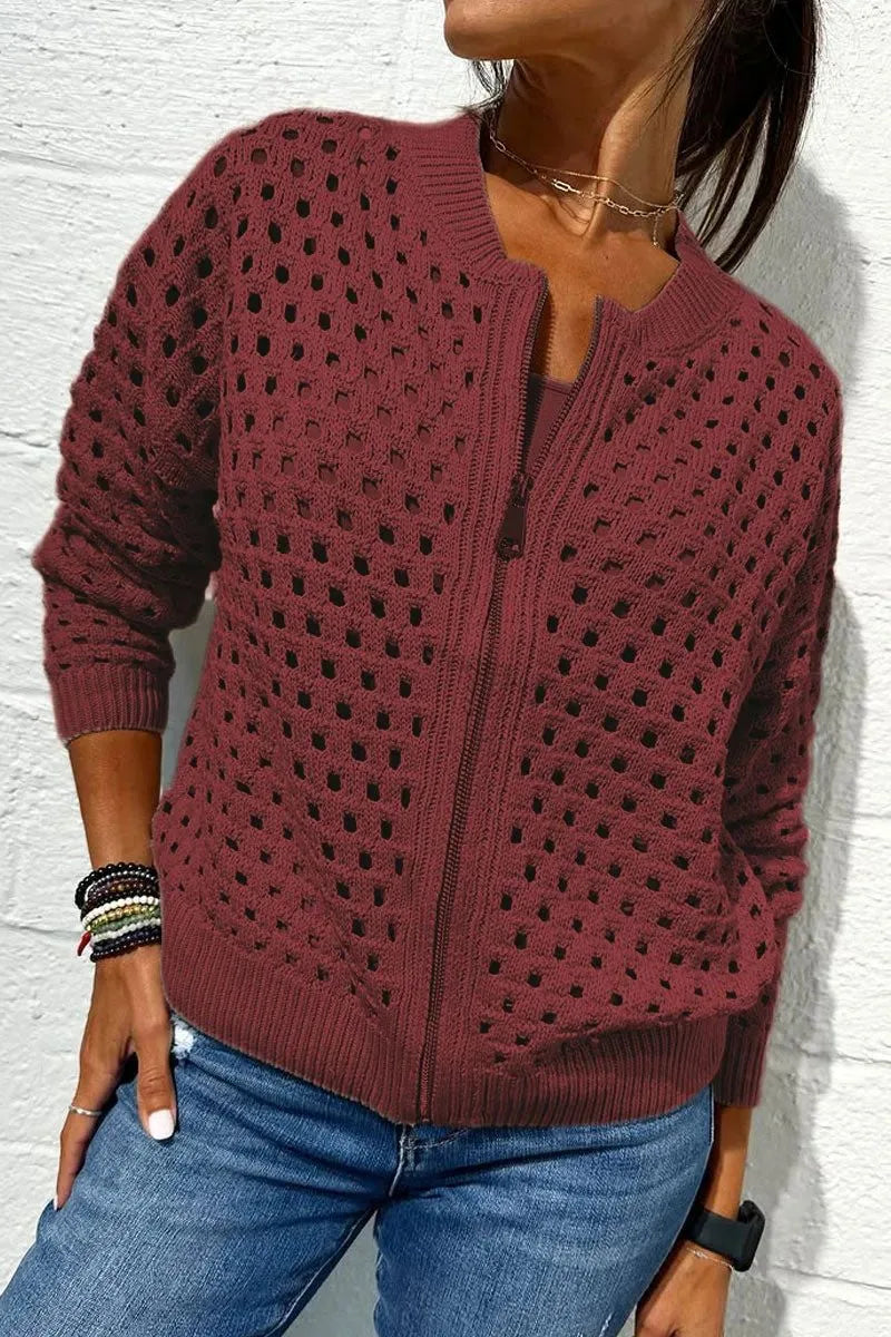 Leonie | Women's Soft-Touch Knit Cardigan  - Color:Burgundy;Size:XXS