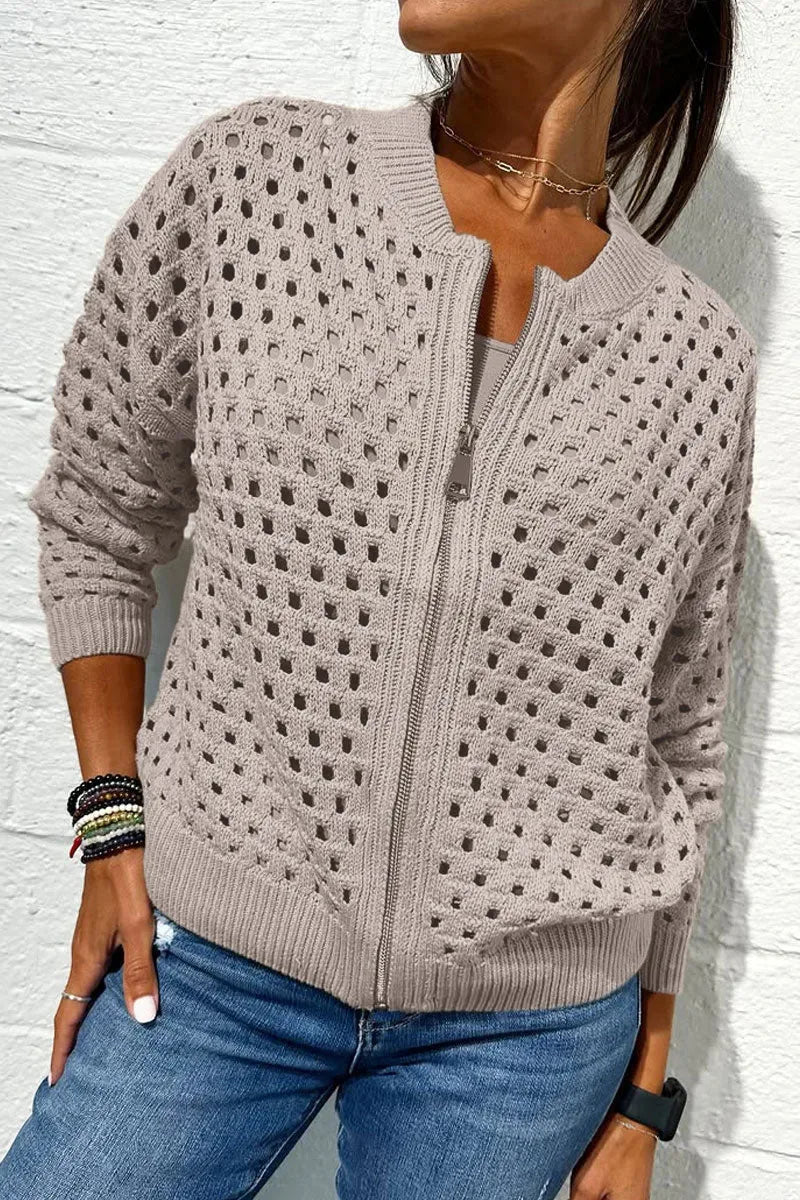 Leonie | Women's Soft-Touch Knit Cardigan  - Color:Khaki;Size:XXS