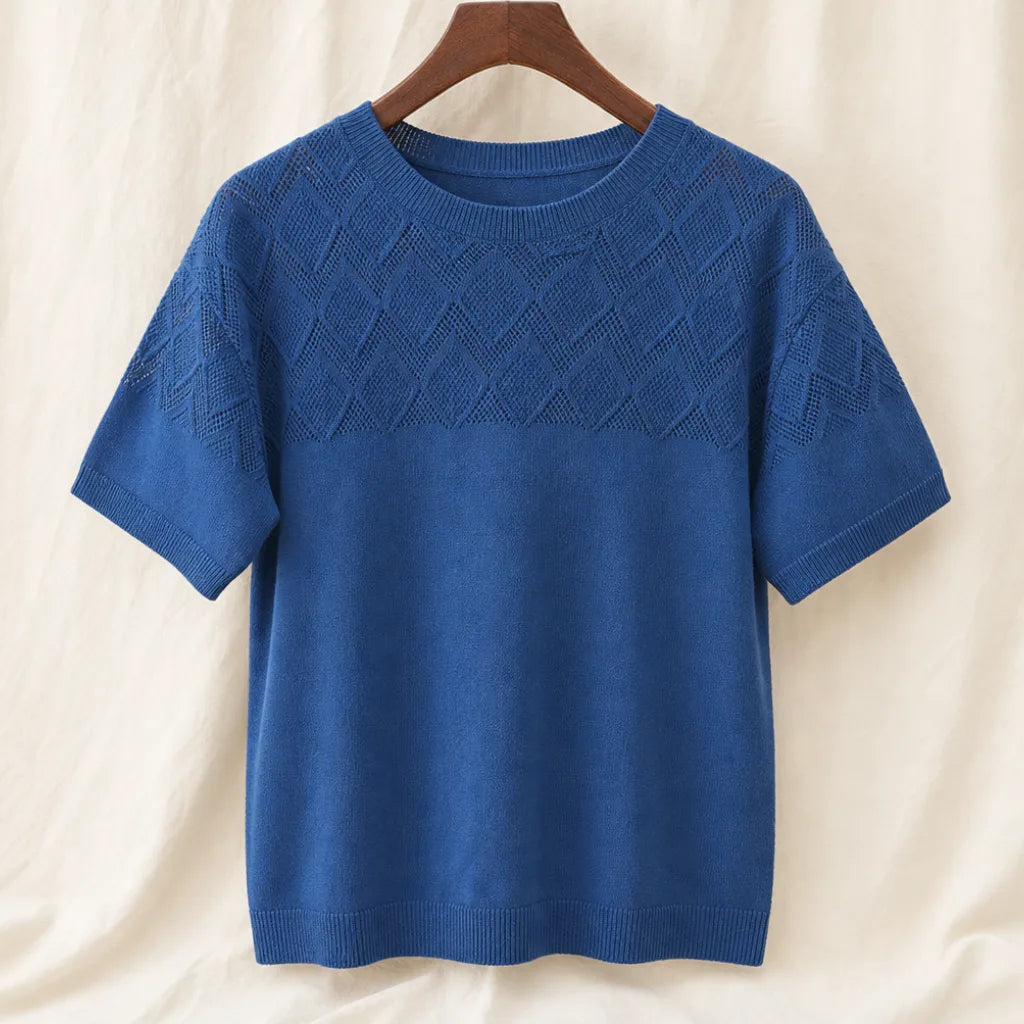 Leslie Cotton Mesh Shirt - Color:Blue;Size:S