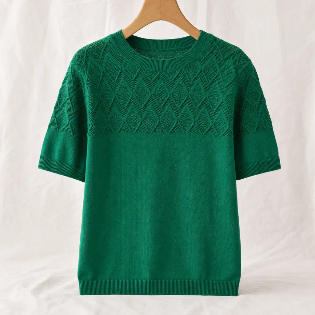 Leslie Cotton Mesh Shirt - Color:Dark Green;Size:S