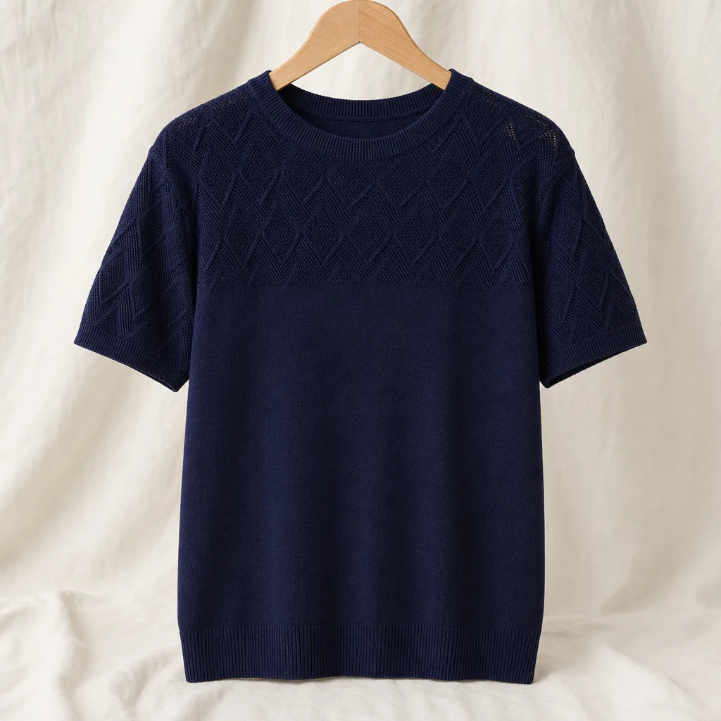 Leslie Cotton Mesh Shirt - Color:Navy;Size:S