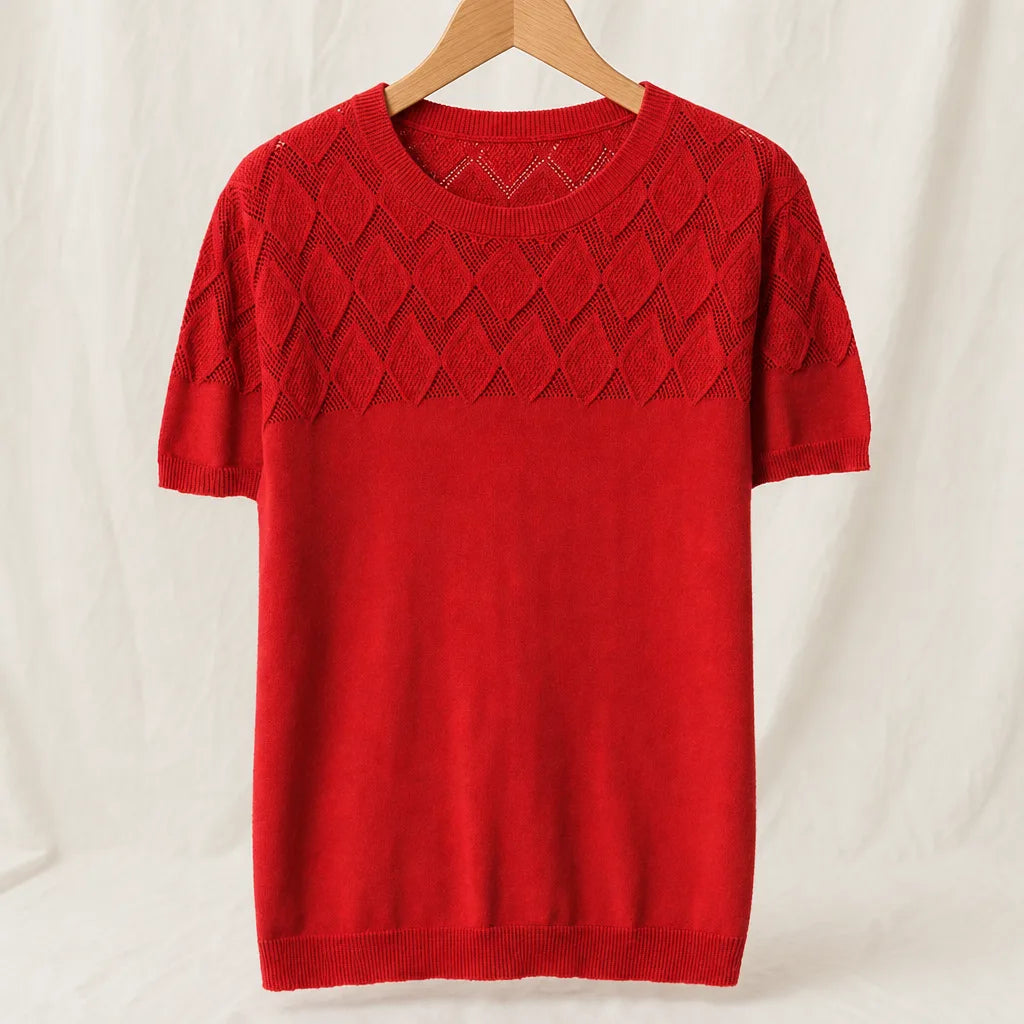 Leslie Cotton Mesh Shirt - Color:Red;Size:S