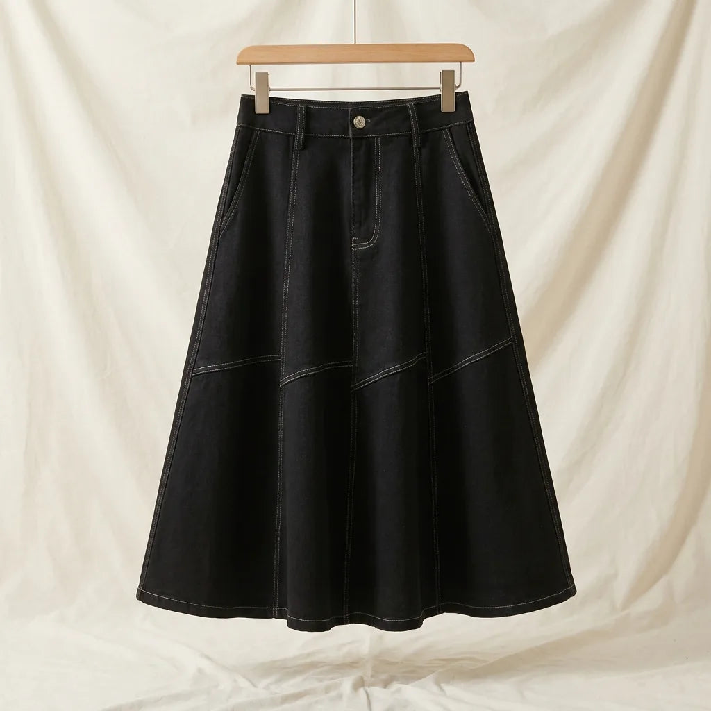 Women's Black Lessie Denim Fishtail Skirt